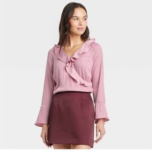 A New Day Women’s Flounce Long Sleeve V Neck Ruffle Wrap Blouse Size XXL